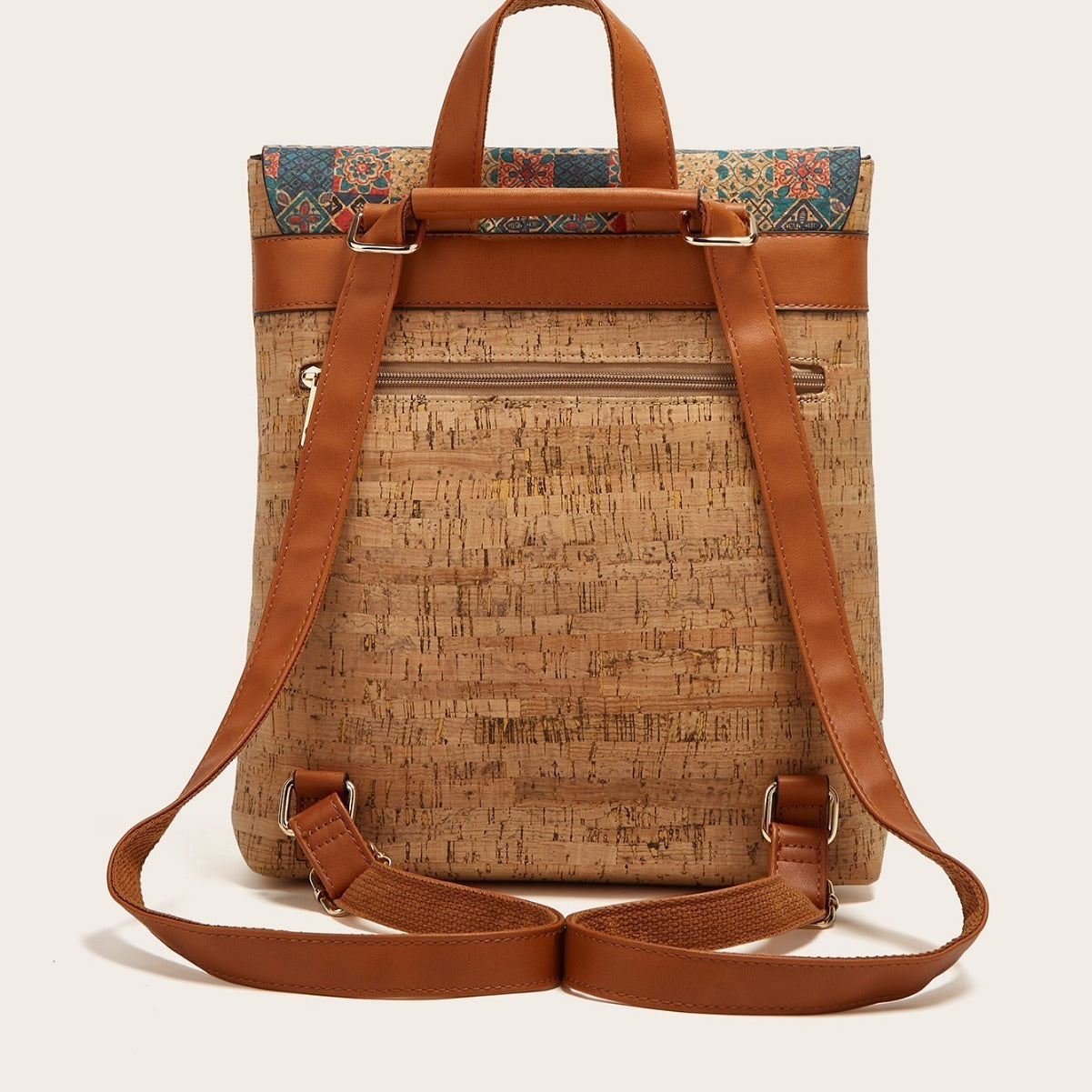 Cross-Border New Model 2026 Fashion Retro Printed Bark Cork Flip-Top Backpack Women&