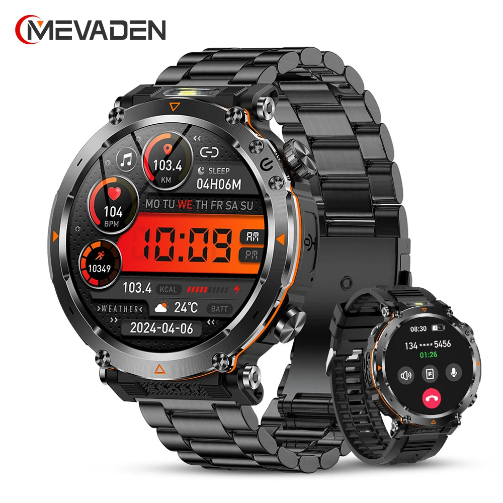 MEVADEN 1.7" Large Screen Outdoor Sports Compass Smart Watch Bluetooth Call Flashlight 600mAh Health Monitor Smartwatch MD57