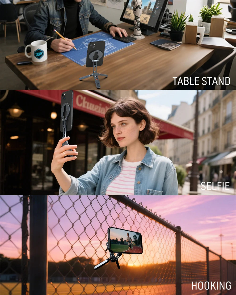 Magnetic Phone Tripod Stand Foldable Phone Holder for iPhone/Android Desk Travel Tripod with Arca-Swiss,1/4&