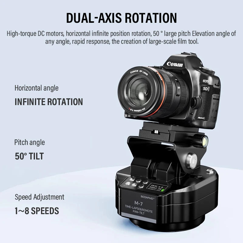 SOONPHO M7 Camera Automatic Gimbal Tripod Head for Time Lapse Photography 360° Rotation Motorized Panoramic Head with Wireless