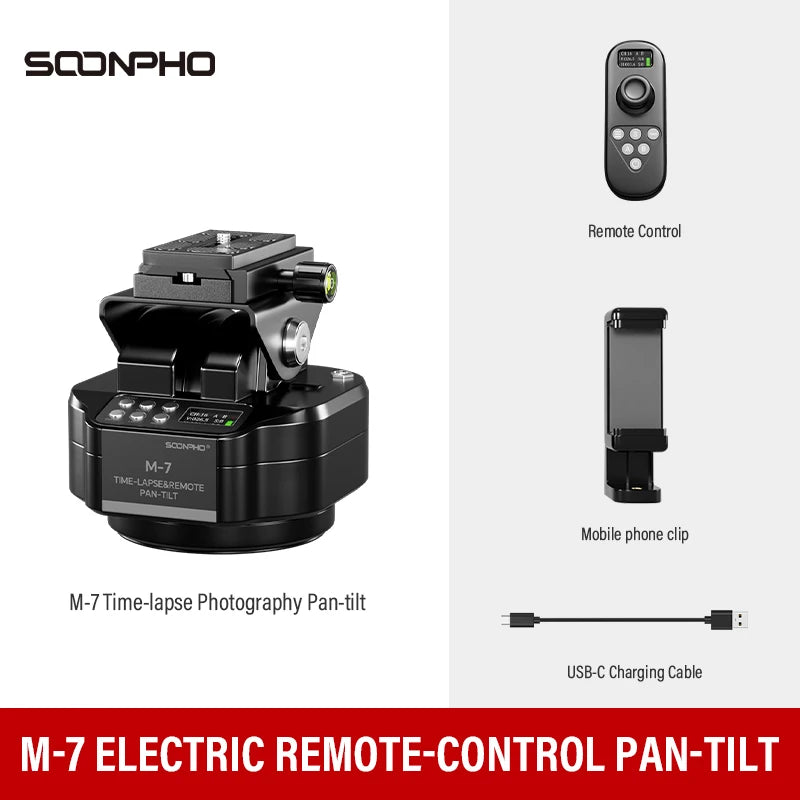 SOONPHO M7 Camera Automatic Gimbal Tripod Head for Time Lapse Photography 360° Rotation Motorized Panoramic Head with Wireless