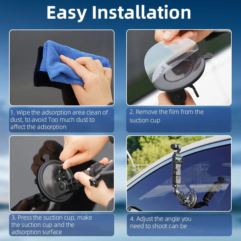 Suction Camera Mount Car Phone Action Camera Holder Hand Pump Suction Cup 360° Adjustable 1/4" For GoPro/Insta360/DJI Action 5