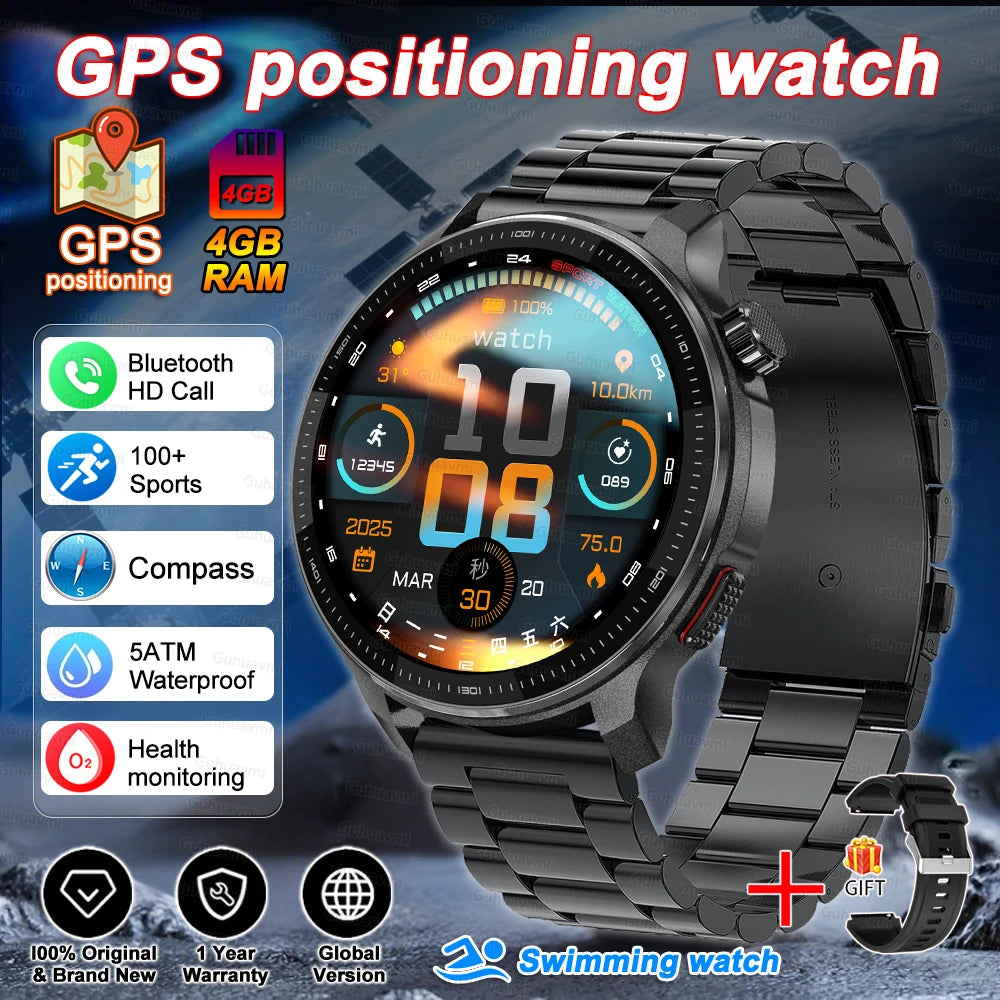 Fashion Smart Watch Men 4GB Memory Local MusicVideo Player AMOLED Always show Sport Watch Waterproof GPS Offline Maps Smartwatch