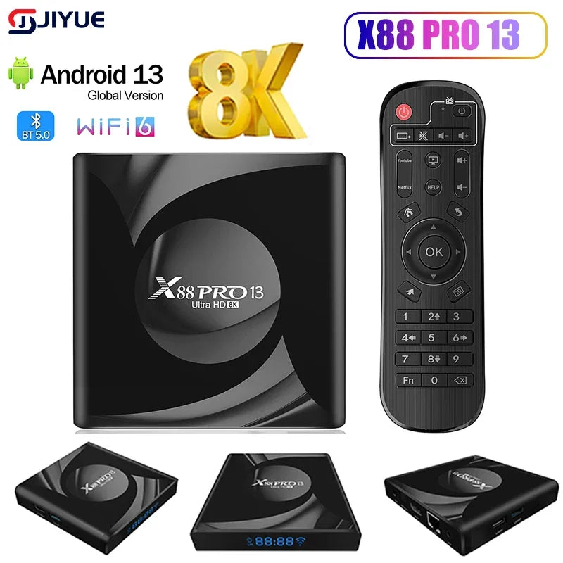 X88 Pro 13 Ultra HD 8K Smart TV Box Android 13.0 RK3528 2GB16GB 4GB 32GB/64GB Wifi6 BT5.0 2.4G&5G Wifi Media Player Set Top Box