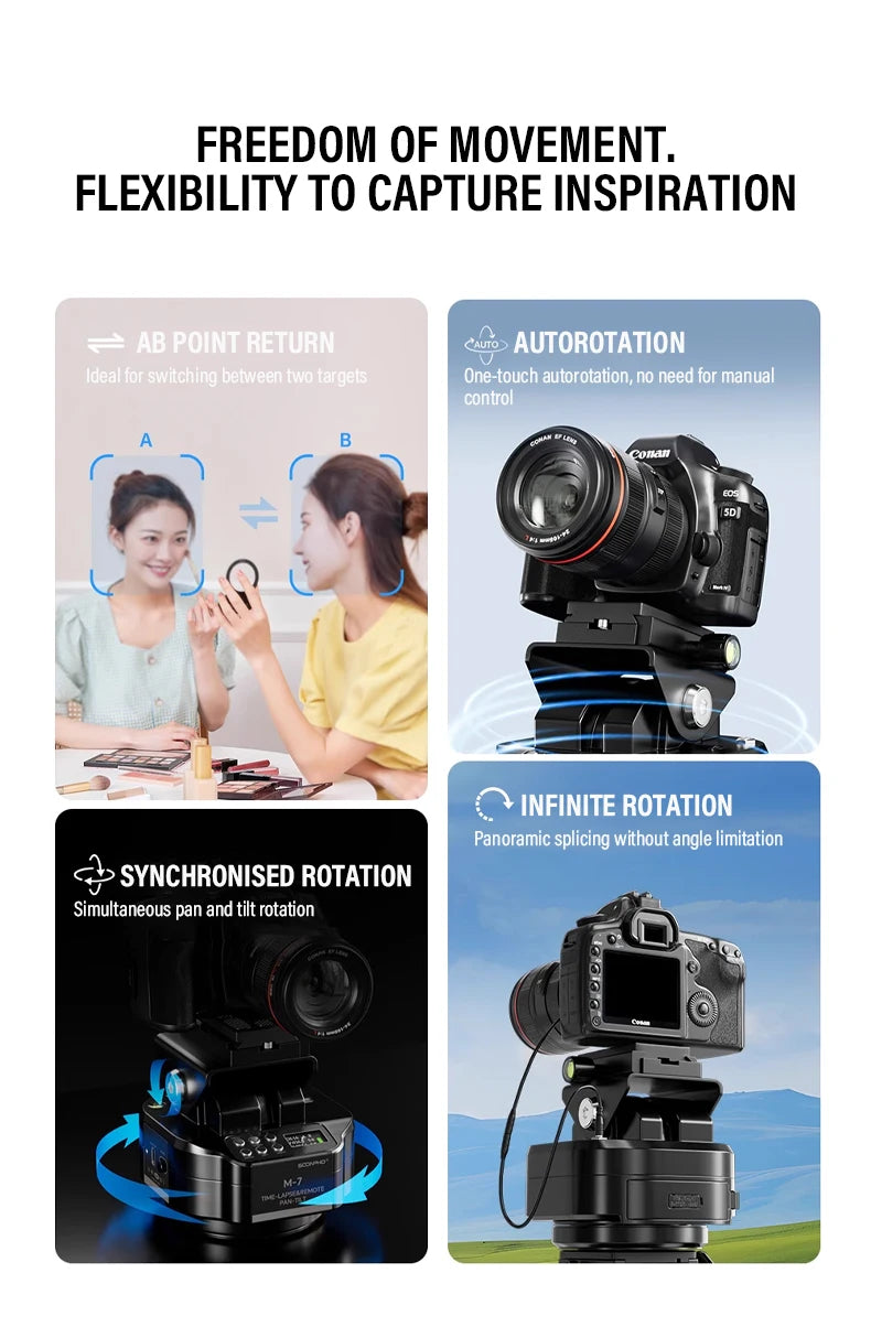 SOONPHO M7 Camera Automatic Gimbal Tripod Head for Time Lapse Photography 360° Rotation Motorized Panoramic Head with Wireless