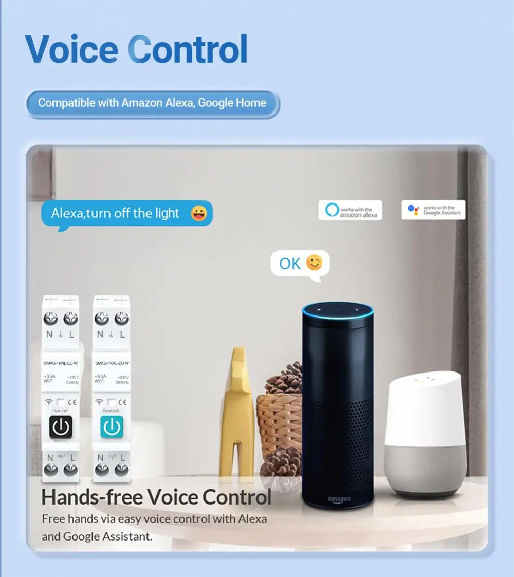 Tuya Smart Life WIFI Din Rail Circuit Breaker 10/16/25/32/40/50A APP/timer/voice/auto Setting Control Support Alexa Yandex Alice