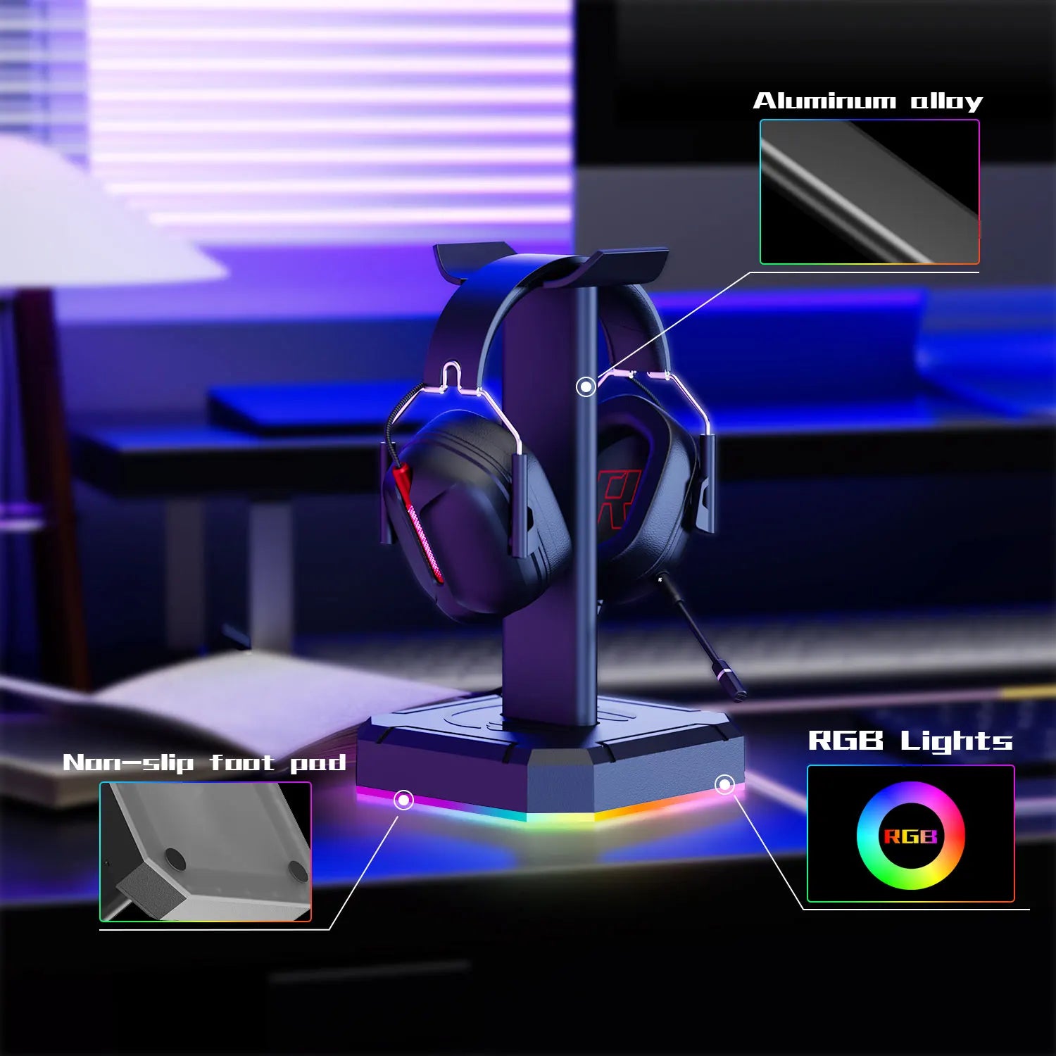 Detachable Headphone Stand RGB Backlight Gaming Headset Display Holder Rack Vertical Bracket Hanger For PUBG Computer Gamer