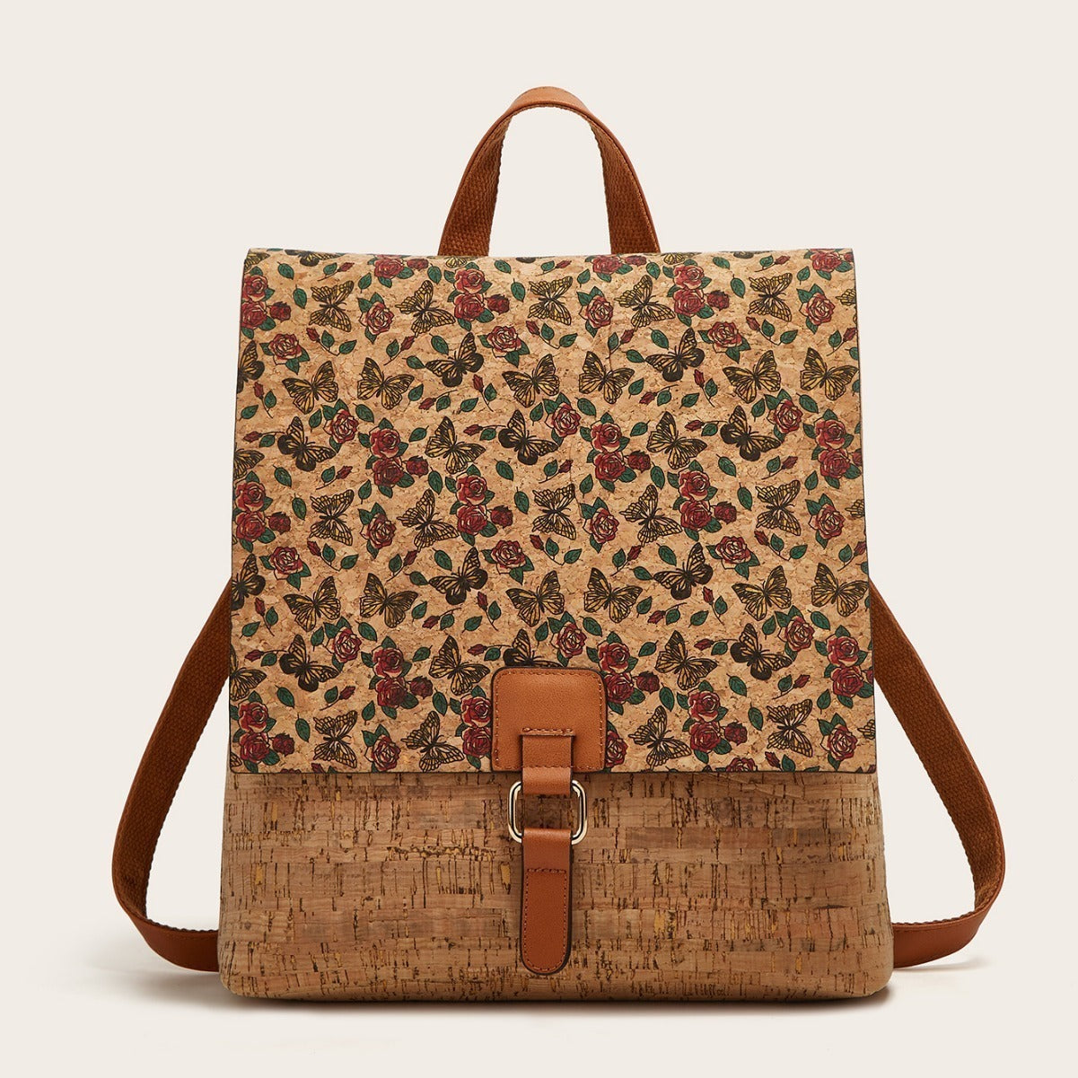 Cross-Border New Model 2026 Fashion Retro Printed Bark Cork Flip-Top Backpack Women&
