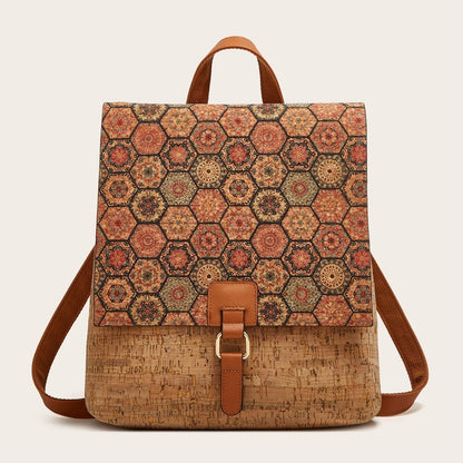 Cross-Border New Model 2026 Fashion Retro Printed Bark Cork Flip-Top Backpack Women&