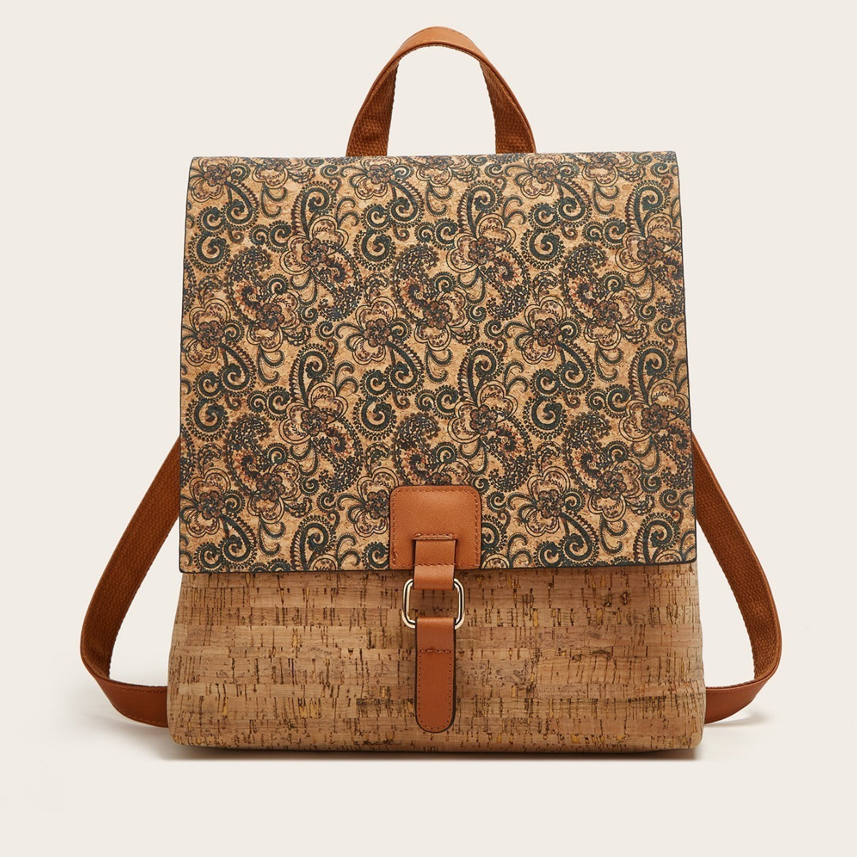 Cross-Border New Model 2026 Fashion Retro Printed Bark Cork Flip-Top Backpack Women&