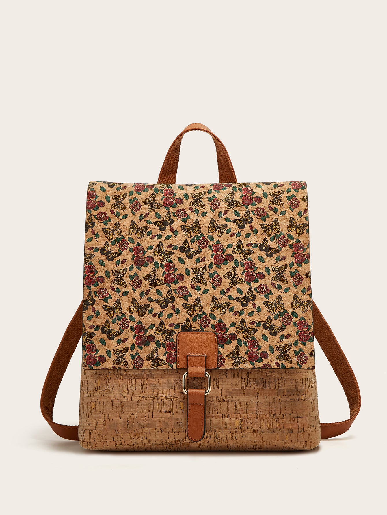 Cross-Border New Model 2026 Fashion Retro Printed Bark Cork Flip-Top Backpack Women&