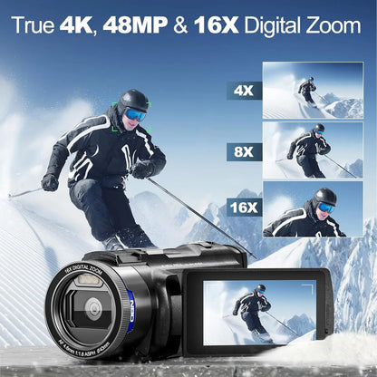 NBD 4K Camcorder Video Camera with 48MP Vlogging Camera With Wi-Fi &amp; App Control,Video Recorder with 3X Battery Life, 16X Zoom