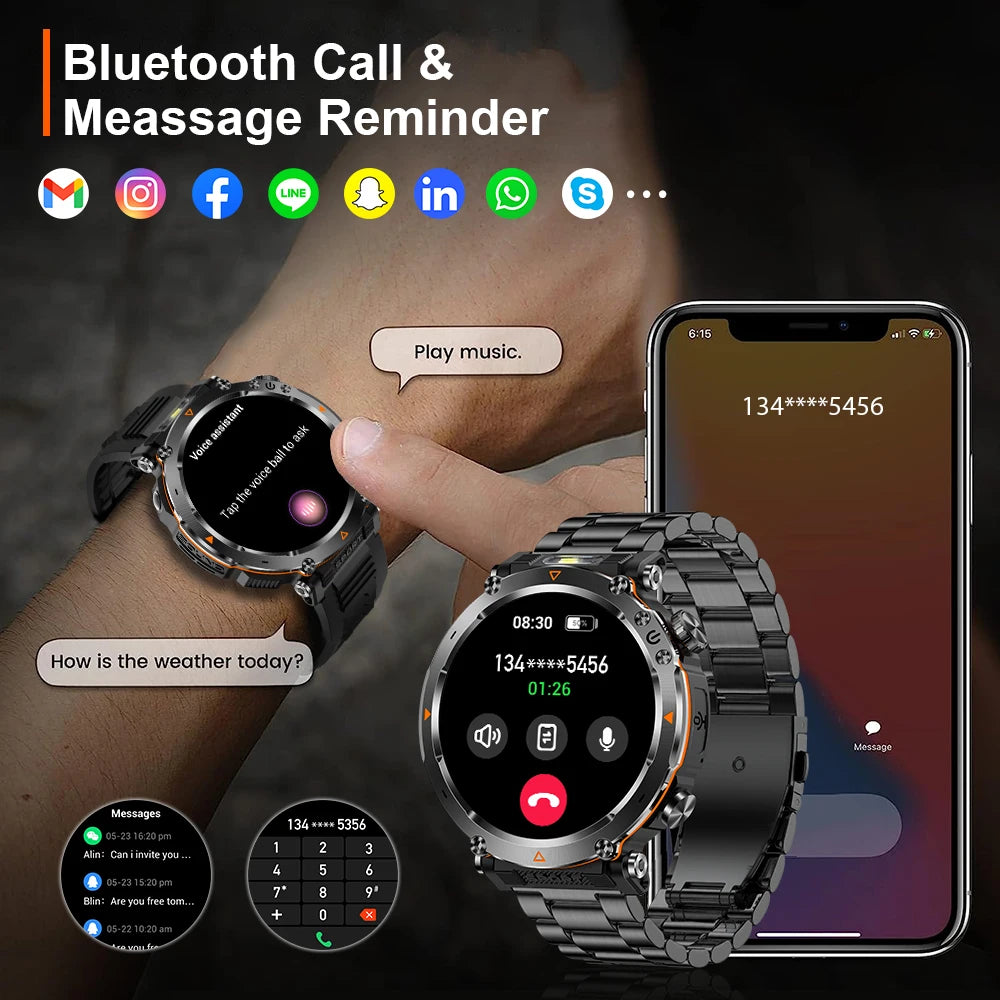 MEVADEN 1.7" Large Screen Outdoor Sports Compass Smart Watch Bluetooth Call Flashlight 600mAh Health Monitor Smartwatch MD57