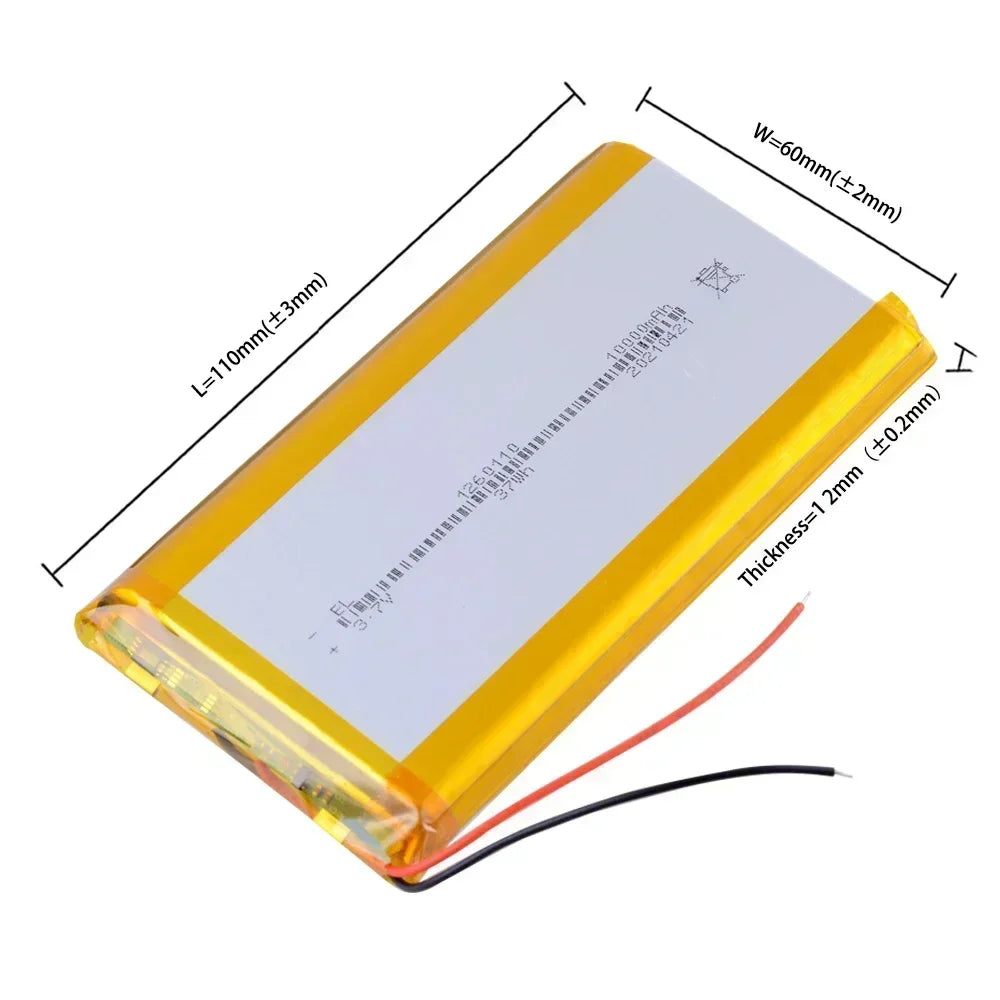 1260110 Battery 3.7V 10000mAh Lithium Polymer Batteries Lipo Li-Po Rechargeable Cells for Power Bank Laptop Camping Lights Diy