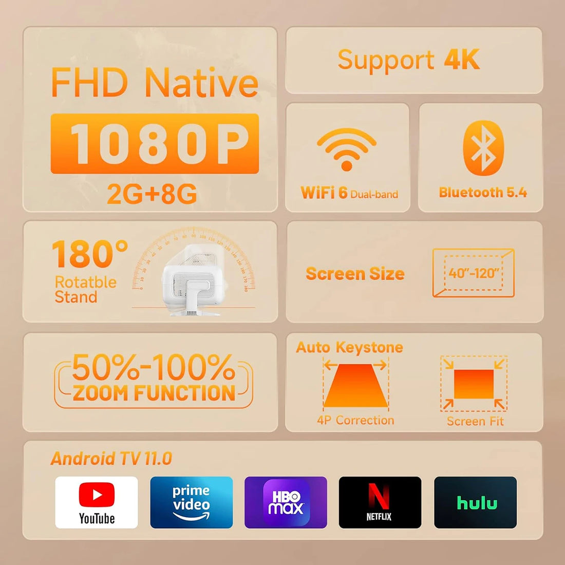DITONG 4K Projector Android Native 1080P 600ANSI Portable Auto Focus Video Home Cinema Outdoor HD LED Projetor