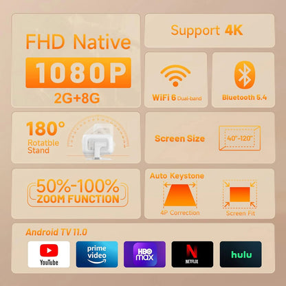 DITONG 4K Projector Android Native 1080P 600ANSI Portable Auto Focus Video Home Cinema Outdoor HD LED Projetor