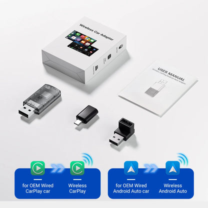 Ottocast Mini Core Wireless CarPlay Adapter Android Auto Adapter Wired to Wireless Dongle Fast Auto Reconnect Plug and Play NEW