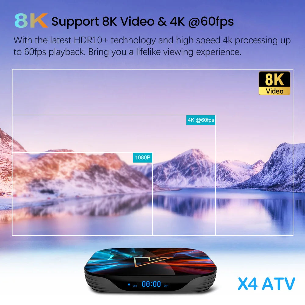 Amlogic S905X4 androidtv 11.0 Smart TV Box VONTAR X4 ATV Android 11 Media Player Google Voice Input AV1 1000M Dual Wifi 4GB RAM