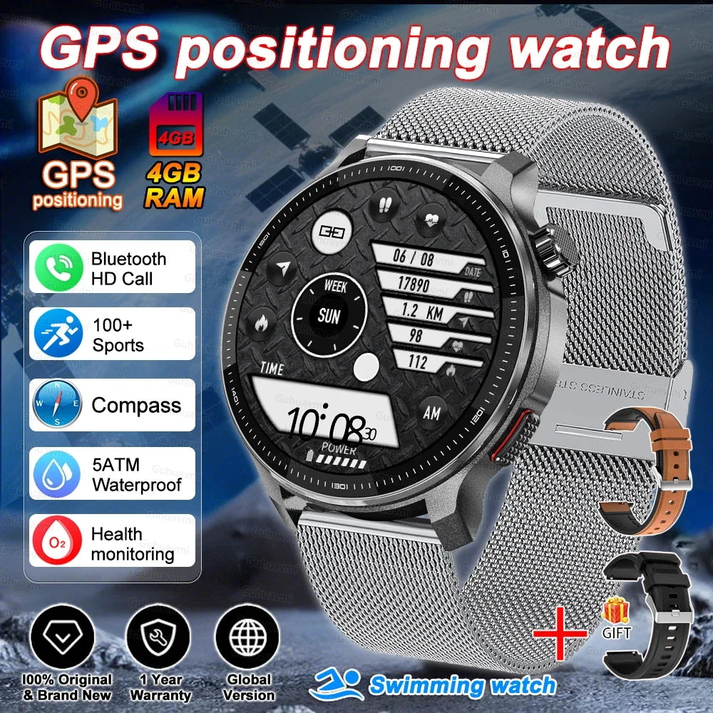 Fashion Smart Watch Men 4GB Memory Local MusicVideo Player AMOLED Always show Sport Watch Waterproof GPS Offline Maps Smartwatch