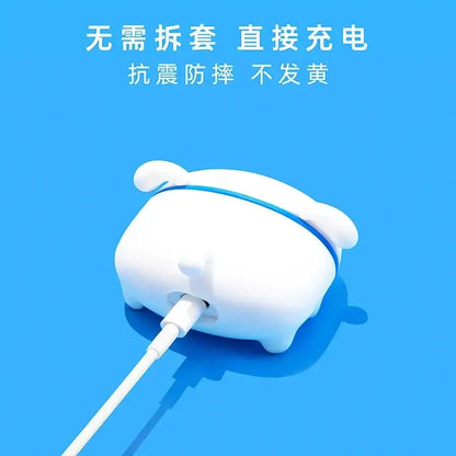 Nohara Shiro AirPods Silicone Case on a blue background, showcasing its unique design and charging feature.