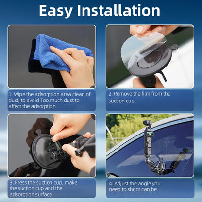 Suction Camera Mount Car Phone Action Camera Holder Hand Pump Suction Cup 360° Adjustable 1/4" For GoPro/Insta360/DJI Action 5