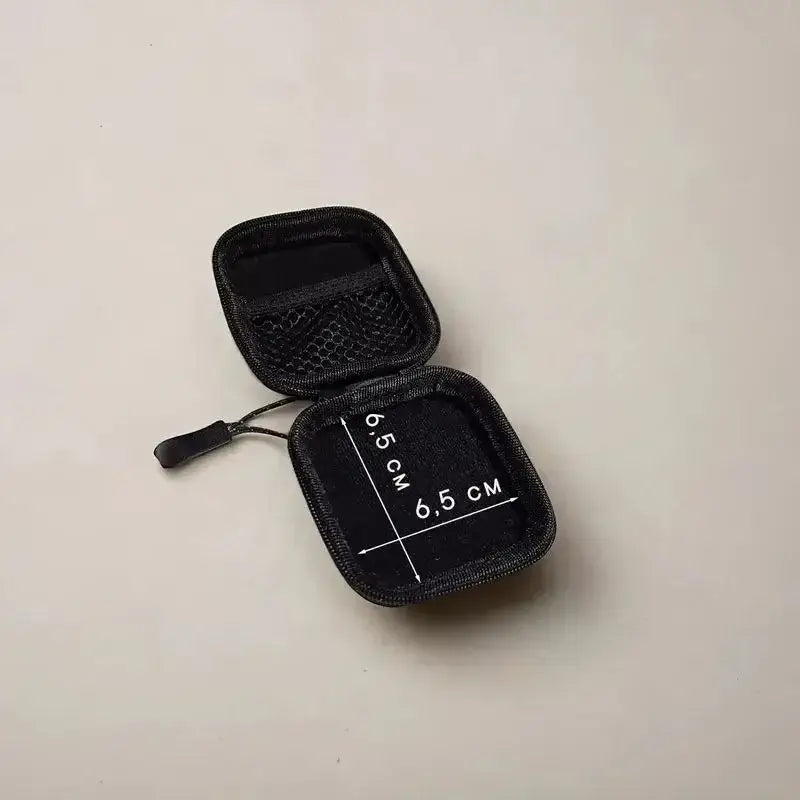 Shockproof Headphone Storage Bag open with measurements shown inside, ideal for protecting headphones.