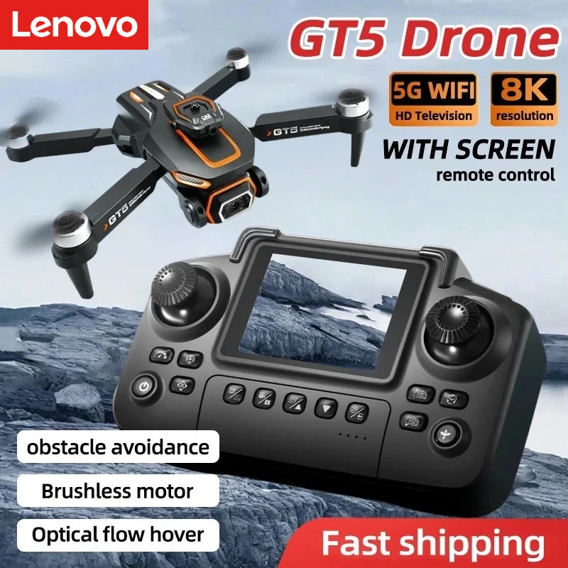 Lenovo GT5 Mini Drone 4K HD dual-lens wide-angle aerial 8K photography 5G WIFI Foldable quadcopter Brushless Obstacle Avoidance