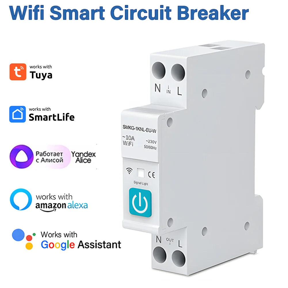 Tuya Smart Life WIFI Din Rail Circuit Breaker 10/16/25/32/40/50A APP/timer/voice/auto Setting Control Support Alexa Yandex Alice