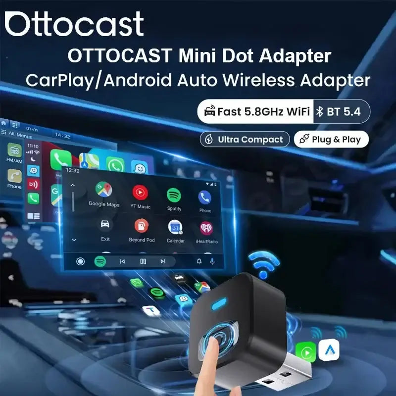 Ottocast Mini Dot 2-in-1 CarPlay &amp; Android Auto Adapter wireless device