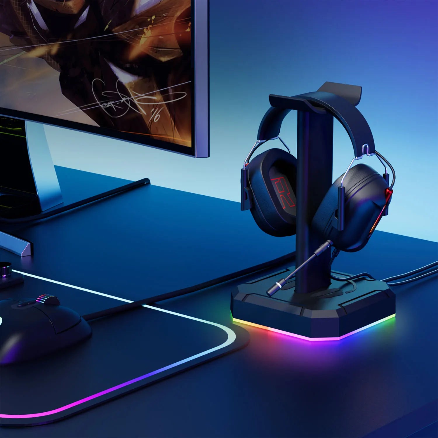 Detachable Headphone Stand RGB Backlight Gaming Headset Display Holder Rack Vertical Bracket Hanger For PUBG Computer Gamer