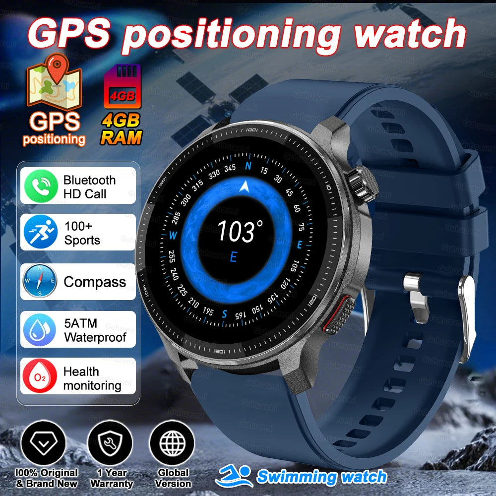Fashion Smart Watch Men 4GB Memory Local MusicVideo Player AMOLED Always show Sport Watch Waterproof GPS Offline Maps Smartwatch
