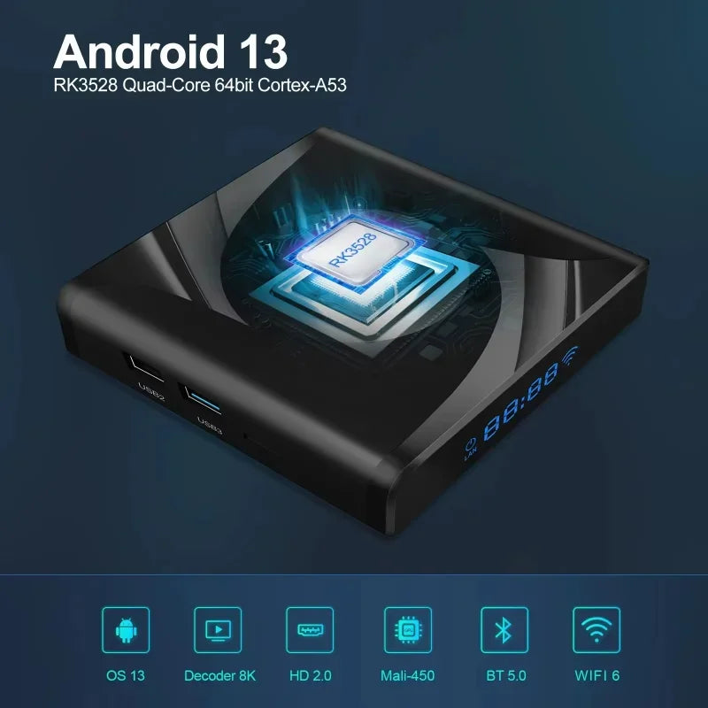 X88 Pro 13 Ultra HD 8K Smart TV Box Android 13.0 RK3528 2GB16GB 4GB 32GB/64GB Wifi6 BT5.0 2.4G&amp;5G Wifi Media Player Set Top Box