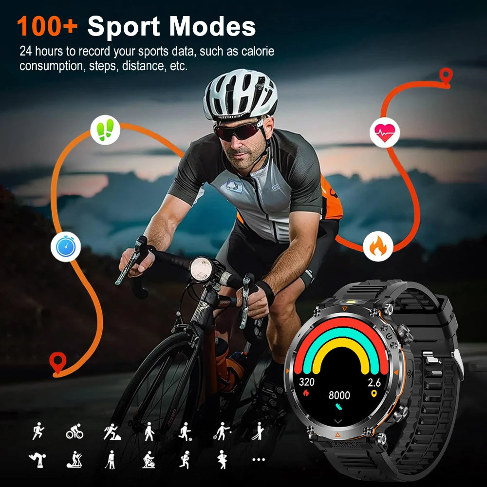 MEVADEN 1.7" Large Screen Outdoor Sports Compass Smart Watch Bluetooth Call Flashlight 600mAh Health Monitor Smartwatch MD57