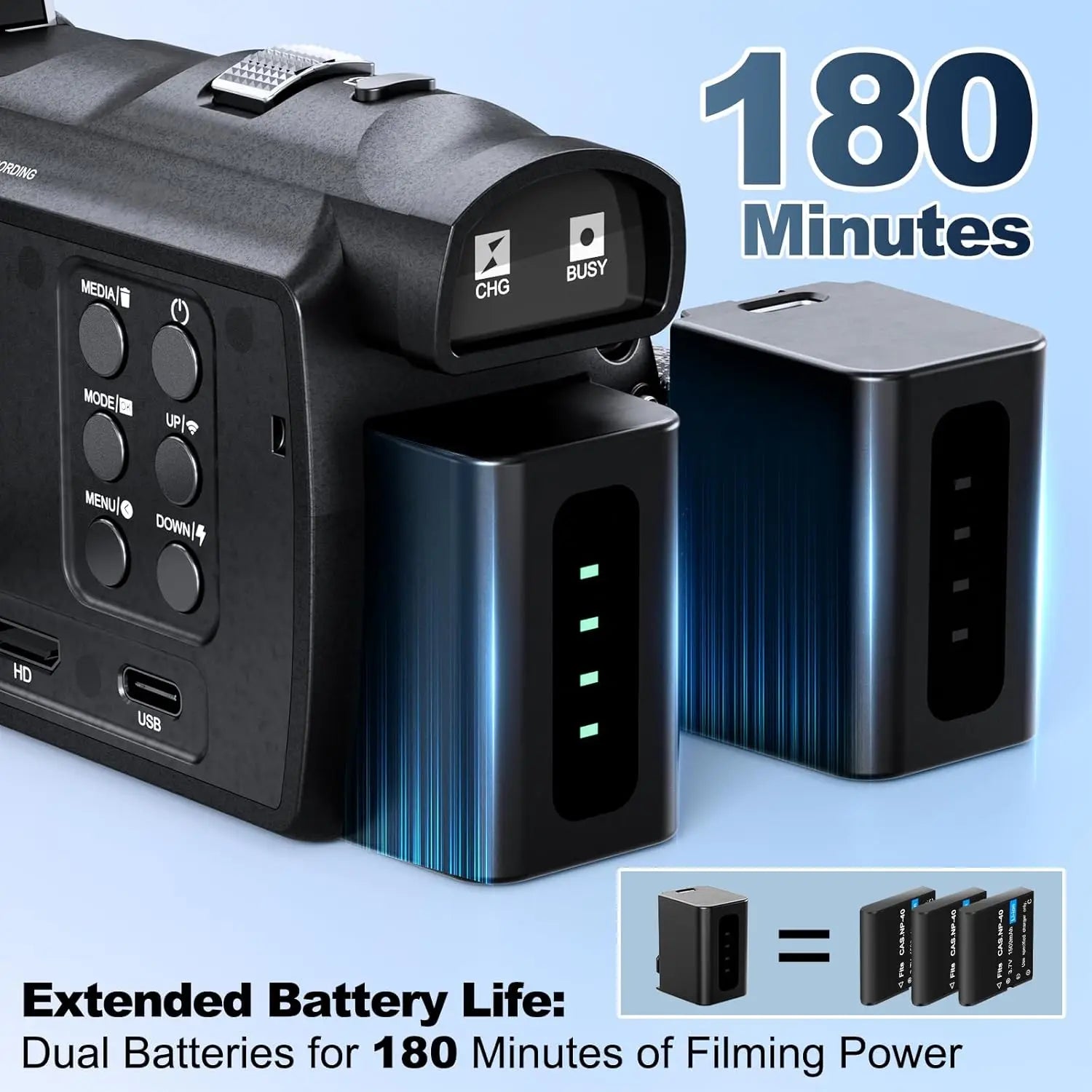 NBD 4K Camcorder Video Camera with 48MP Vlogging Camera With Wi-Fi &amp; App Control,Video Recorder with 3X Battery Life, 16X Zoom