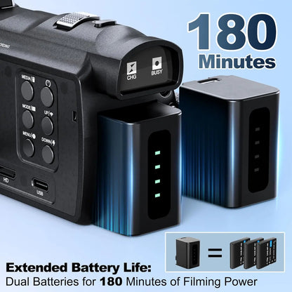 NBD 4K Camcorder Video Camera with 48MP Vlogging Camera With Wi-Fi &amp; App Control,Video Recorder with 3X Battery Life, 16X Zoom