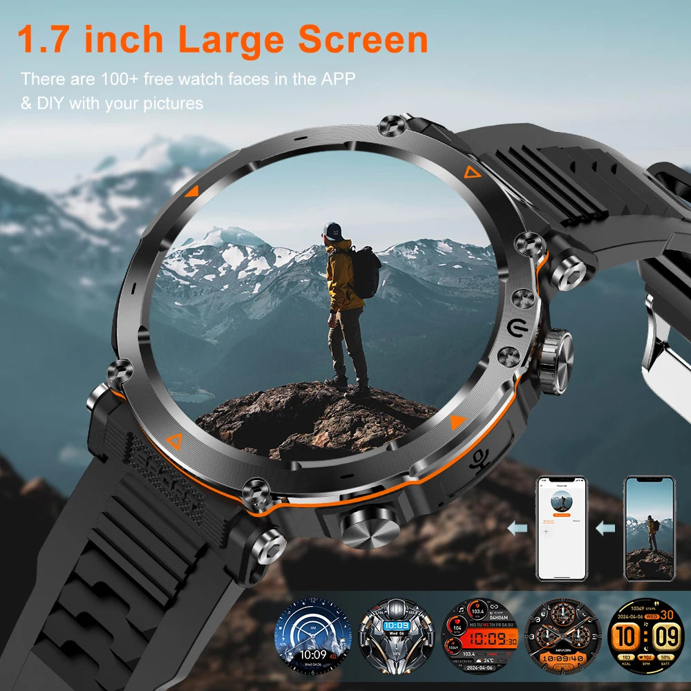 MEVADEN 1.7" Large Screen Outdoor Sports Compass Smart Watch Bluetooth Call Flashlight 600mAh Health Monitor Smartwatch MD57